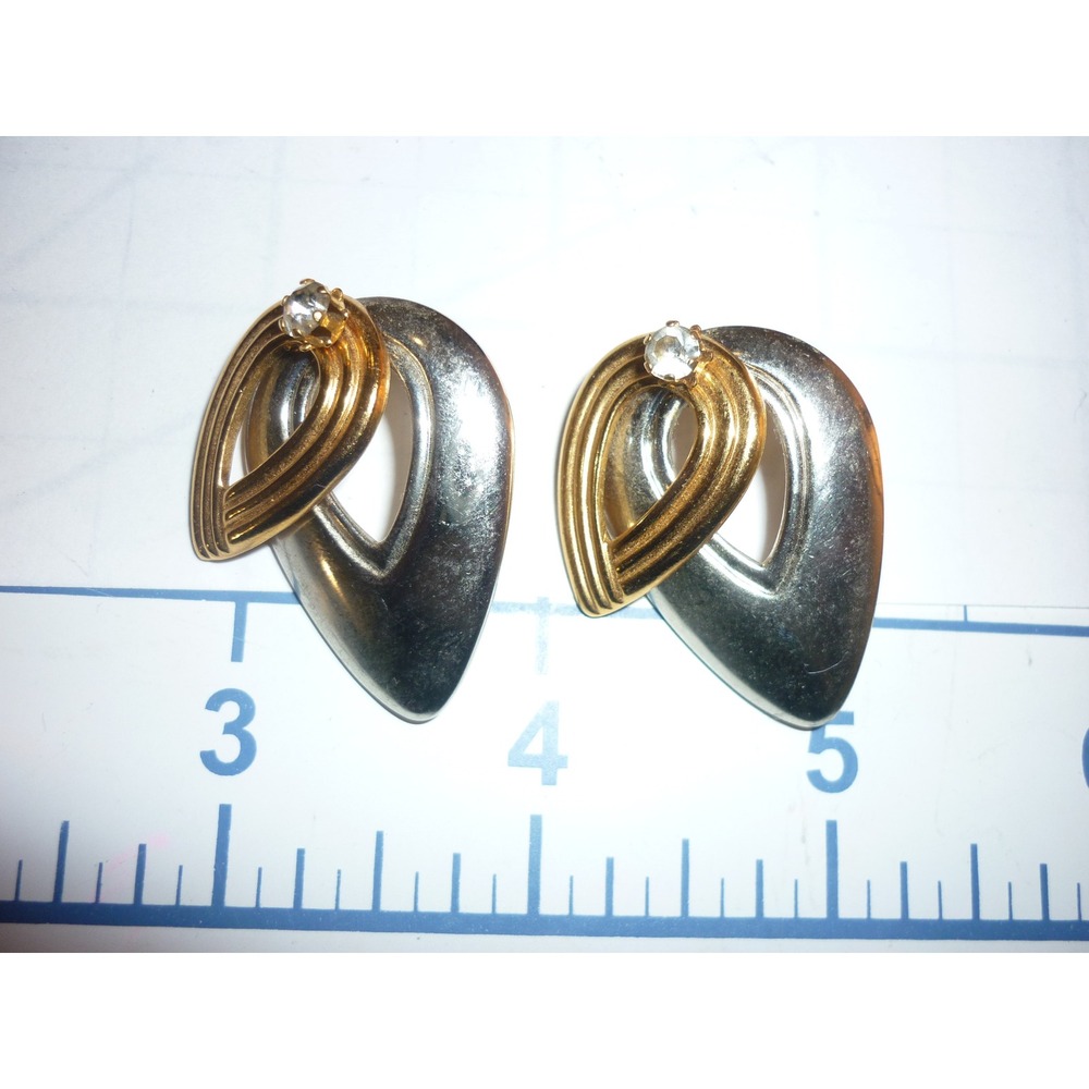 Vintage 3 in 1 Interchange Rhinestone Accent Gold Silver Tone Post‎ Earrings